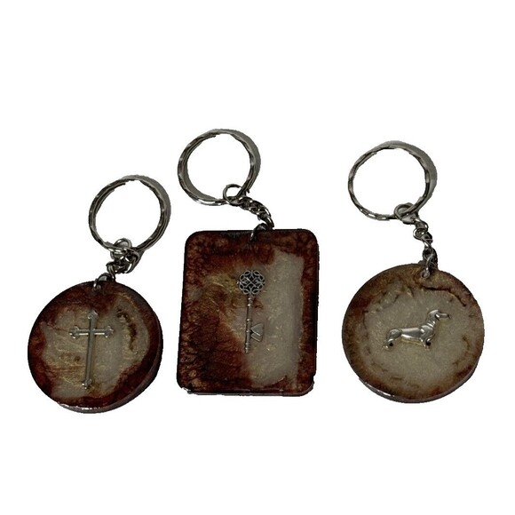 Key Chain Pendant Resin Crackled Effect Charms Layered In Resin New Lot Of 3 - Picture 2 of 9